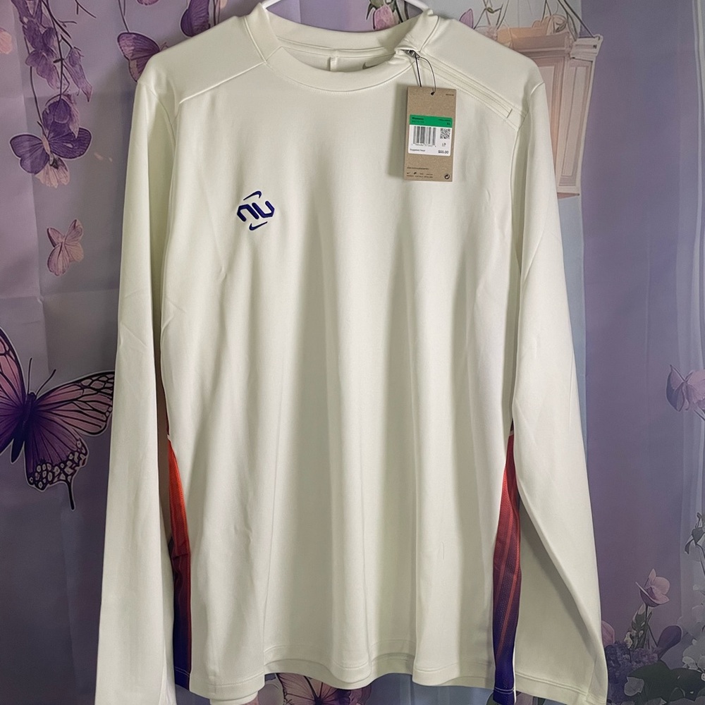 Nike White Long-Sleeve Performance Tee with Red Accent